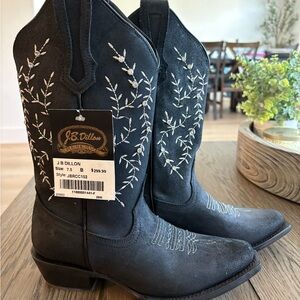 J.B. DILLION Black Boots with White Embroidery